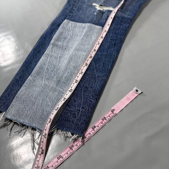 Levis 501 Jeans Women Patchwork Denim Ragged Lands Color Block Raw Hem Straight - Picture 11 of 16